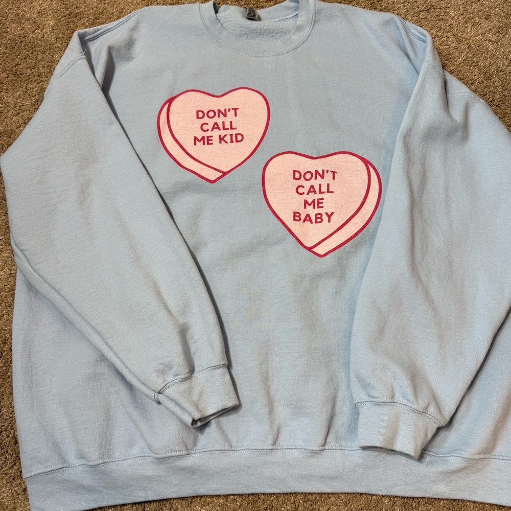 Gildan Light Blue Women's Sweater with Heart Graphics